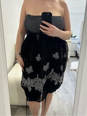 lapis strapless dress